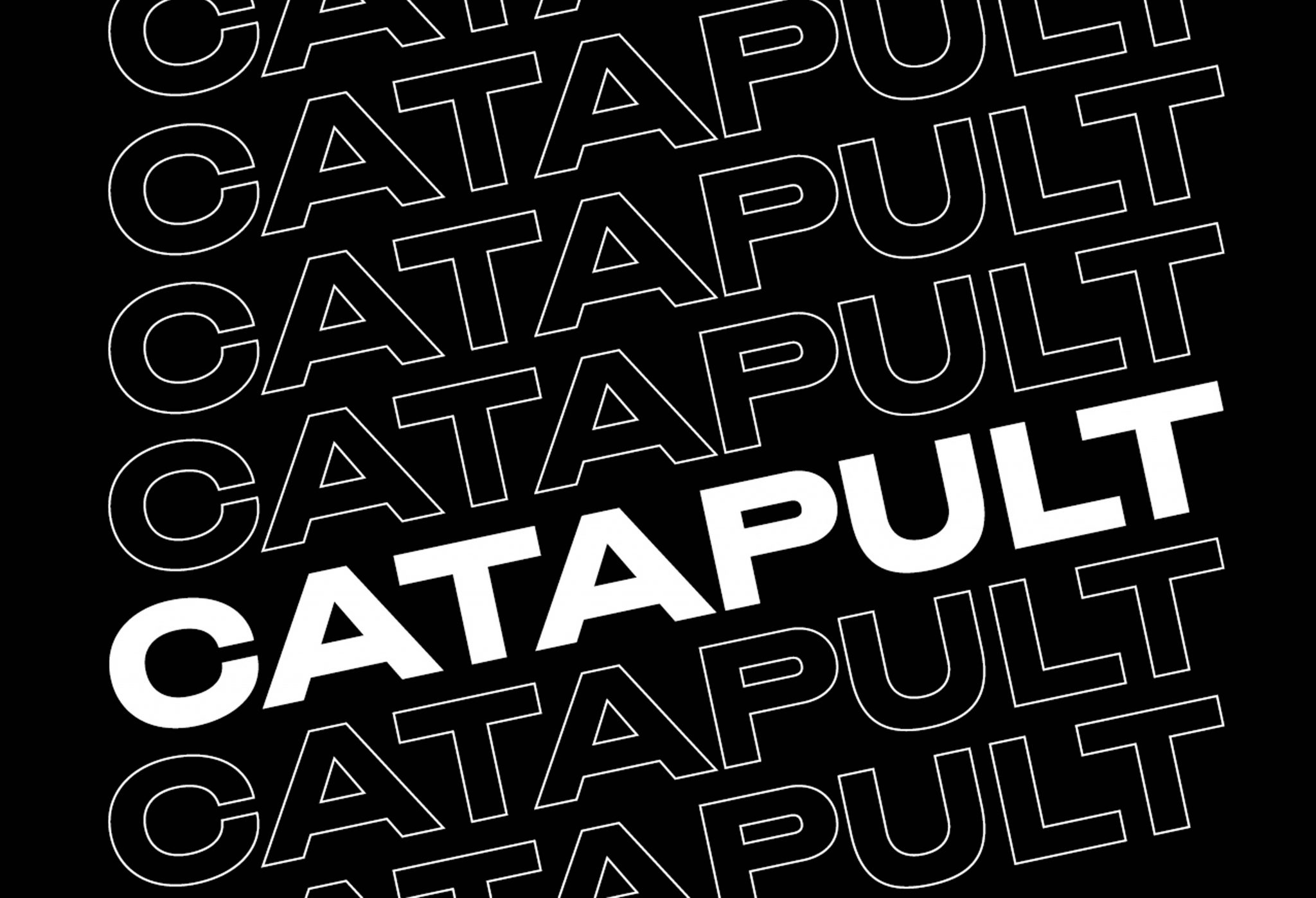 On a black background the white text reading 'catapult' appears in a repetitive pattern
