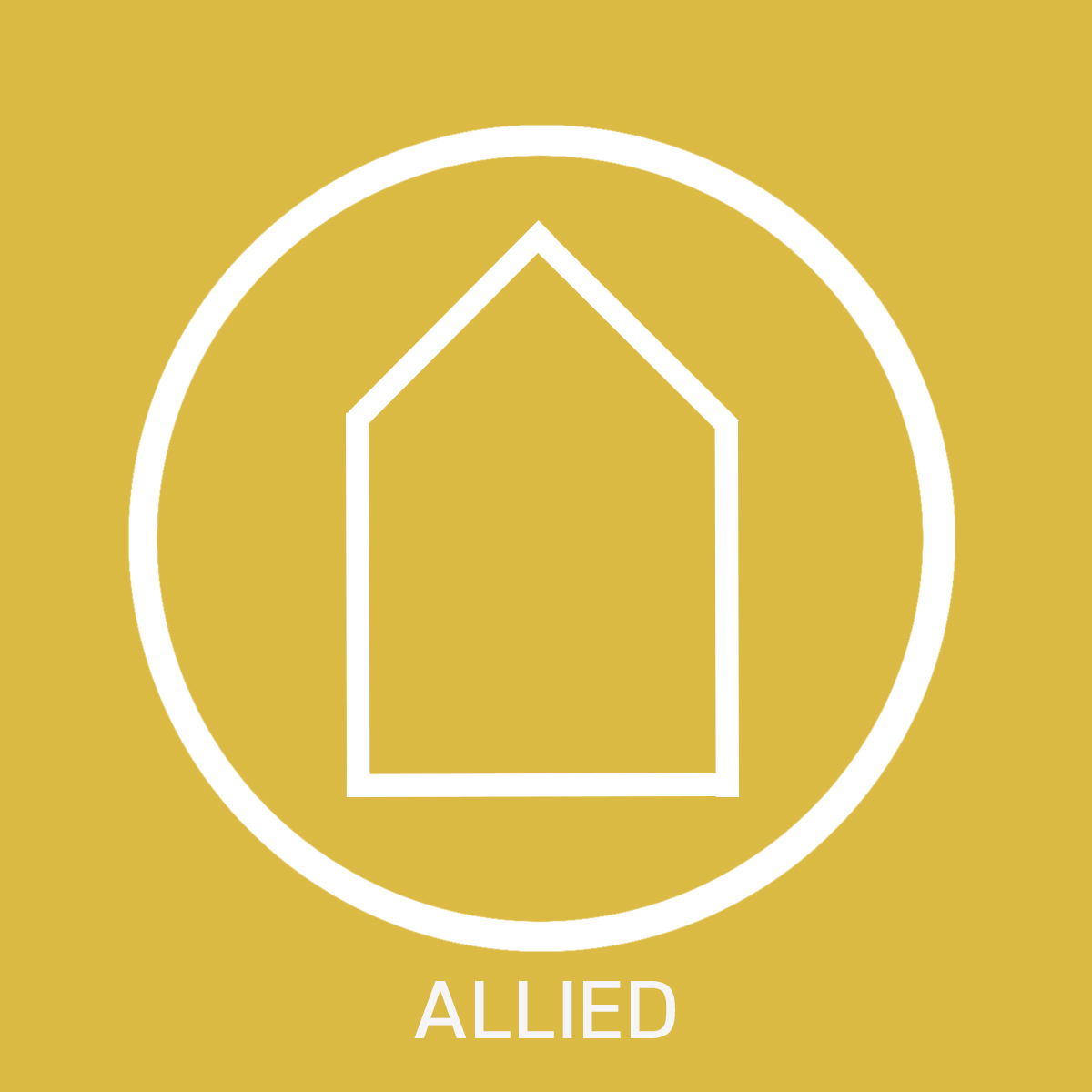 White Guildhouse logo with a yellow background, with the text 'allied' below