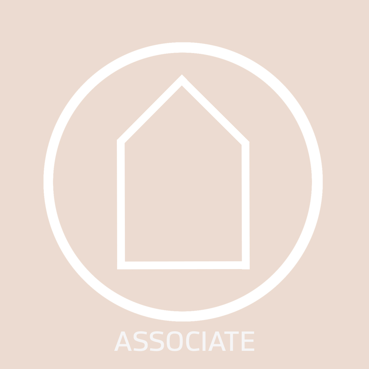 White Guildhouse logo with a pink background, with the text 'associate' below