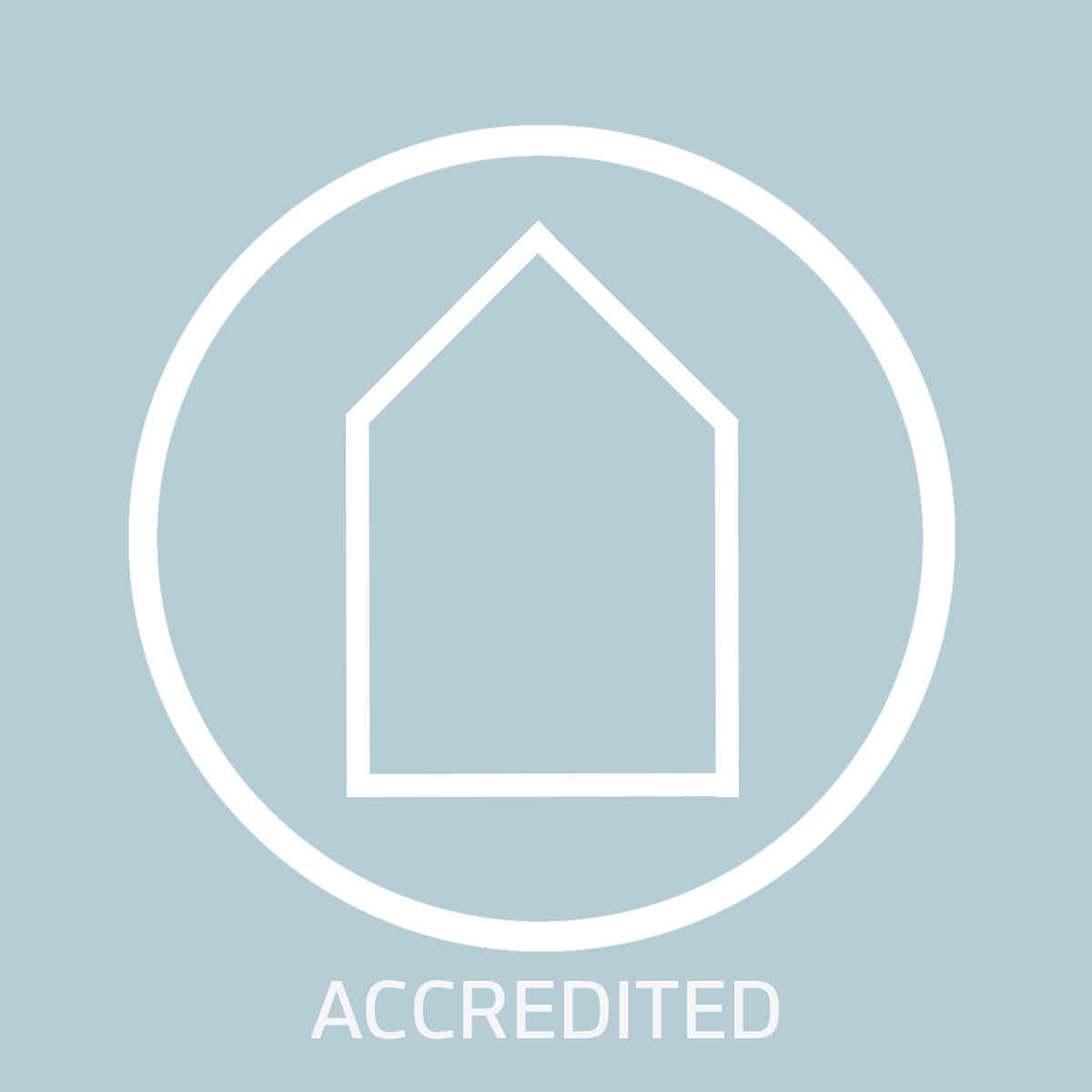 White Guildhouse logo with a blue background, with the text 'accredited' below