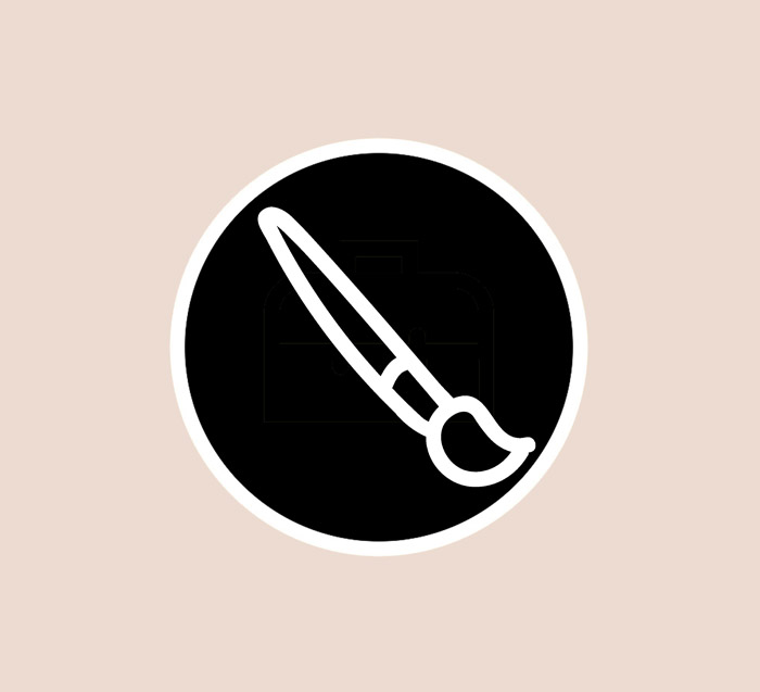 Simple black and white paintbrush logo, with a pink background