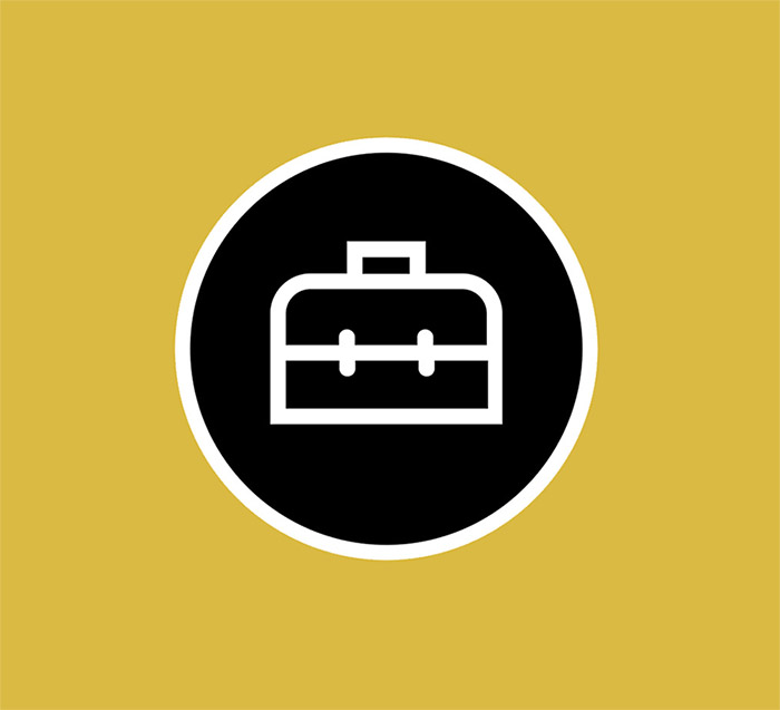 Simple black and white toolbox logo, with a yellow background