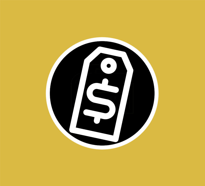 Simple black and white price tag logo, with a yellow background